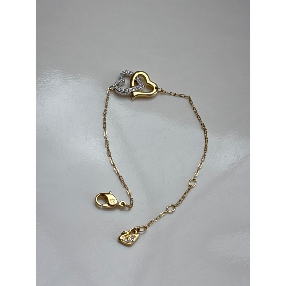 Swarovski Dear Interlocking Hearts Gold Tone Crystal Pave Bracelet - Picture 2 of 5